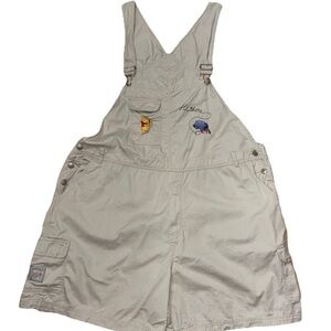 Vintage Disney Winnie the Pooh Embroidered Tan Overall 90s Shortalls Sz 26/28